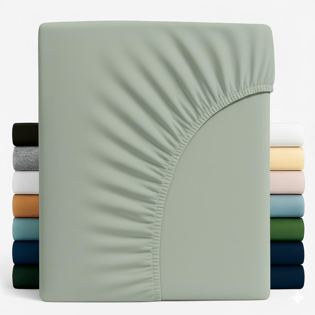 Z&A Bedding Small Double Fitted Sheet Sage Green - 30CM Extra Deep Elastic Corners Bedsheet - Super Soft Brushed Microfibre Bottom Sheet - Washable, Shrinkage & Fade Resistant — image 1