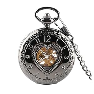 HHTD Vintage zwarte hartvormige mechanische zakhorloge Steampunk 30 cm ketting tas wandklok mannen dames