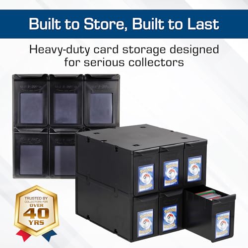 Image of BCW 6 Drawer Card Catalog - Black | Stackable Trading Card Organizer Box | Holds Sports Cards, Gaming Cards, Toploaders & Magnetics | Heavy-Duty Black Plastic Storage with Dividers
