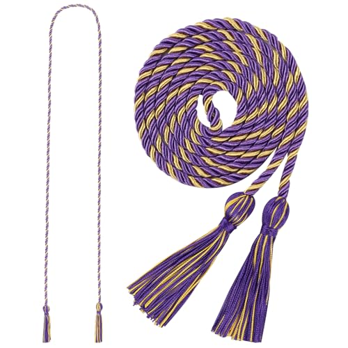 Image of Graduation Honor Cord 68 inch Grad Braided Honor Cords with Tassel Honor Rope Grad Cords for Graduation Students Bachelor Master Doctoral Gown Grad Decor (Purple and Gold)