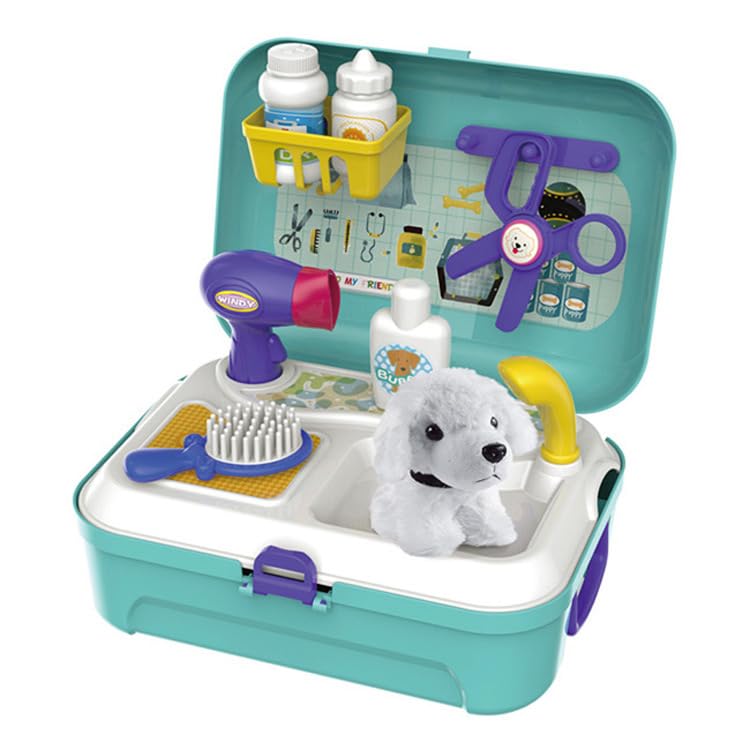 Serena & Jewel Pet Care Play Set Kit pour enfants with16 Pcs, docteur prétendre jouer chien entretien jouets chiot chien transporteur nourrir chien sac à dos cadeaux...