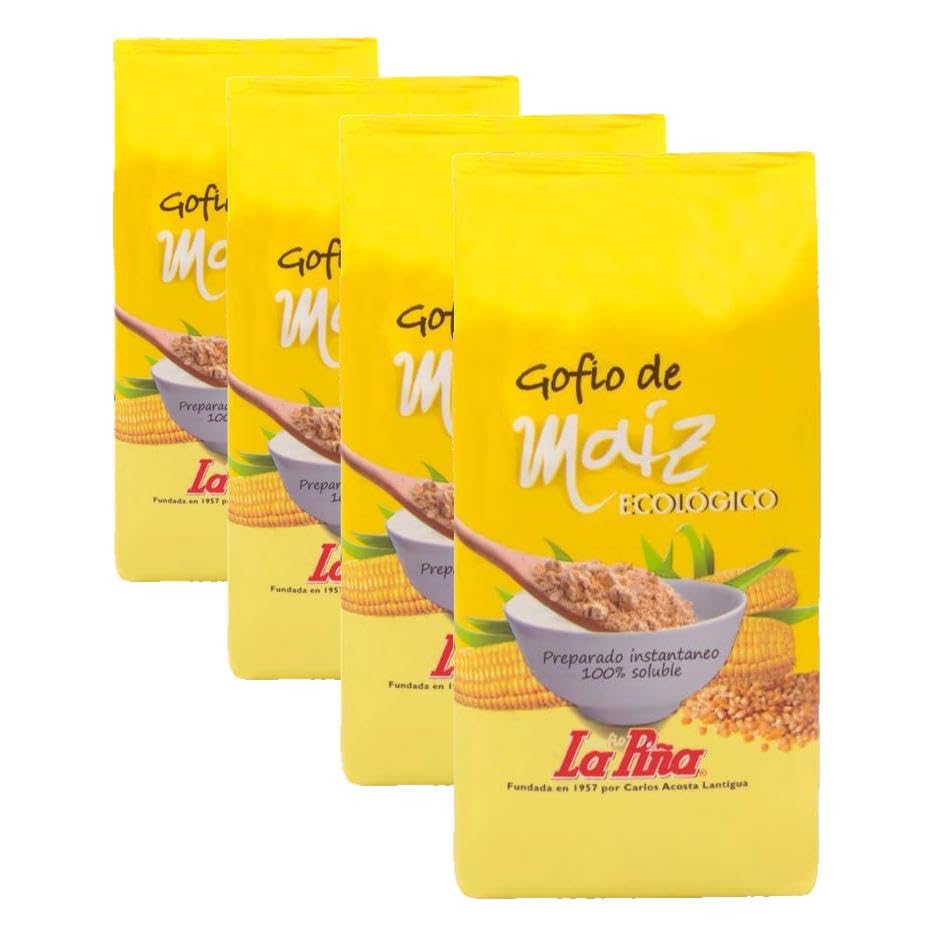 Gofio La Piña - Gofio Maiz Ecologico 500g | Producto Natural | Fuente de Proteínas Vegetales | Rico en Minerales | Aporte de Energía | Efecto Saciante | Ayuda a Controlar la Glucosa (Paquete de 4)