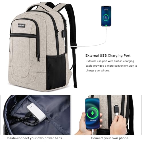 Image of ZUBOND Backpack for Men and Women, School Backpack for Teen Boys, Business Travel 15.6 Inch Laptop Backpack with USB Charging Port, Water Resistant Slim Sturdy College Computer Bag Gift