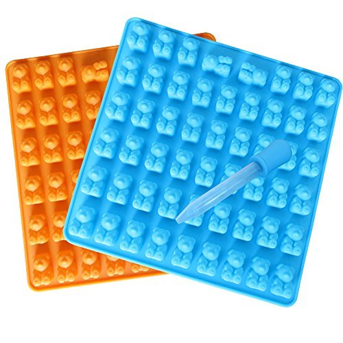 Silicone Gummy Bear Candy Chocolate Molds, 53 Cavities, with 2 Bonus Droppers Pack of 2 Chocolat