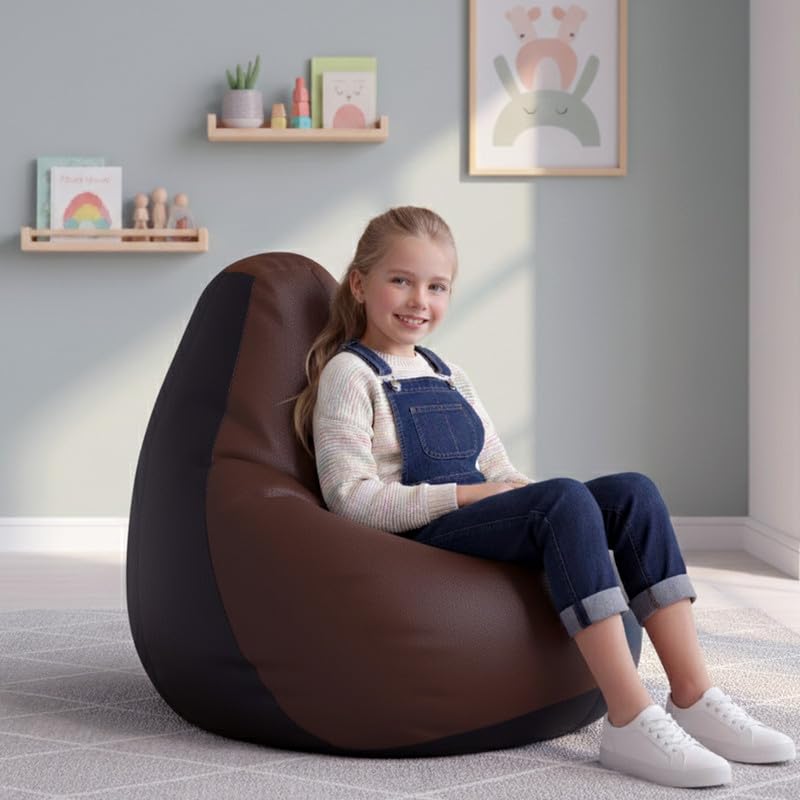 Image of Biggie Bean Bag Kids Bean Bag Chair with Beans Filled-Perfect for Living Room,Bedroom,Study-Sale Design(Regular-Black Brown)-Faux Leather