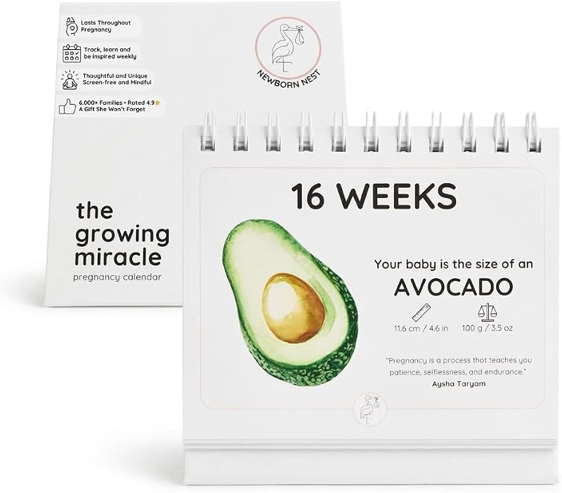 Pregnancy Calendar for Expecting Mothers - Weekly Baby Growth Tracker with Fruit & Vegetables, Quotes & Development Facts | 72-Page Flip Calendar | Pregnancy Gifts for First Time Parents