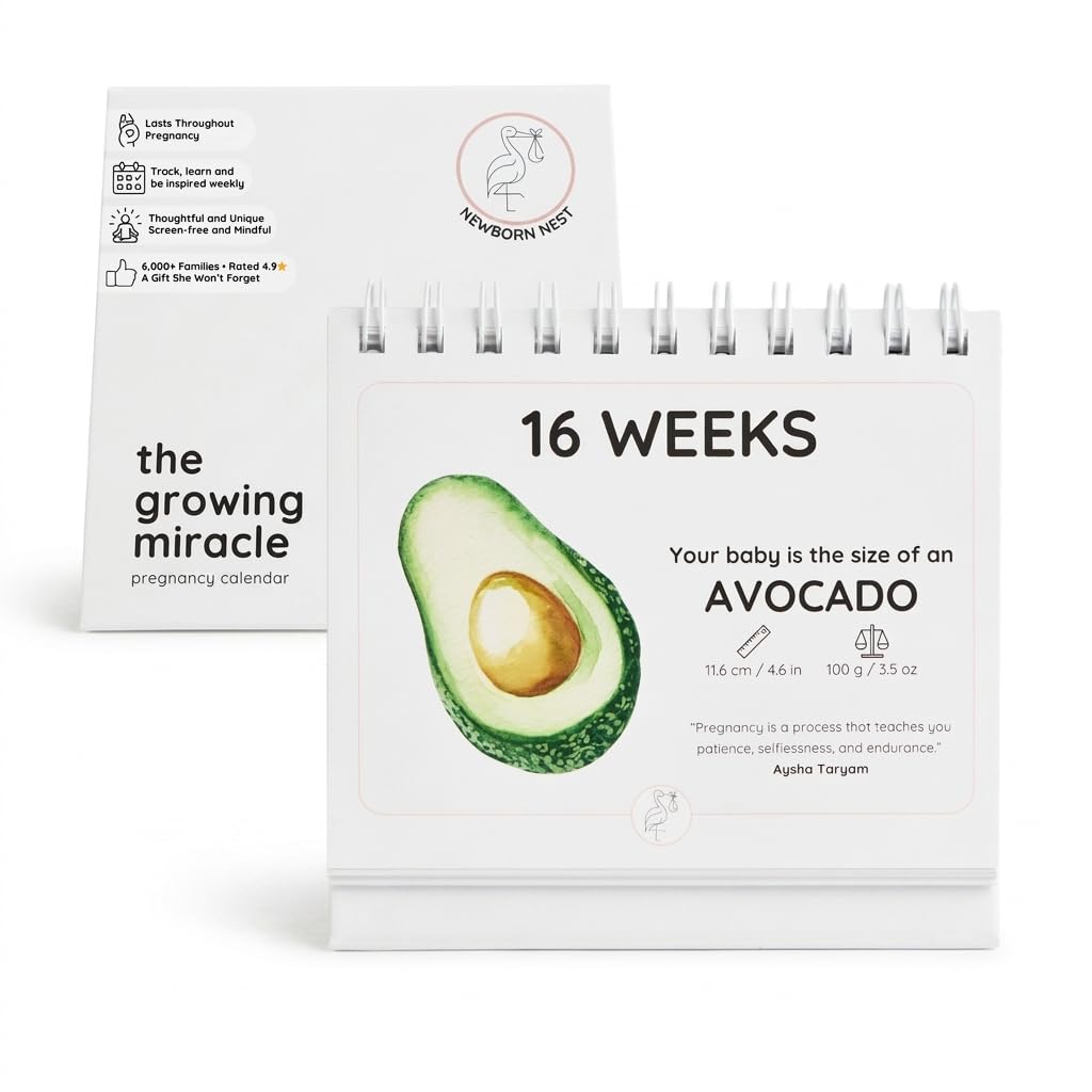 Newborn Nest Pregnancy Calendar for Expecting Mothers - Weekly Baby Growth Tracker with Fruit & Vegetables, Quotes & Development Facts | 72-Page Flip Calendar | Pregnancy Gifts for First Time Parents