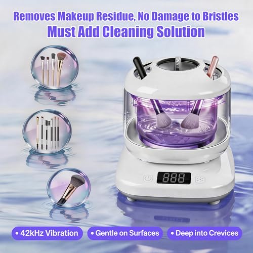 Image of Ultrasonic Makeup Brush Cleaner Electric Machine with U-V, Automatic Cosmetic Brushs Washer Portable Deep Cleaning for Beauty Makeup Brush Set, Blush Brush, 4 Modes with Visible Window Digital Timer