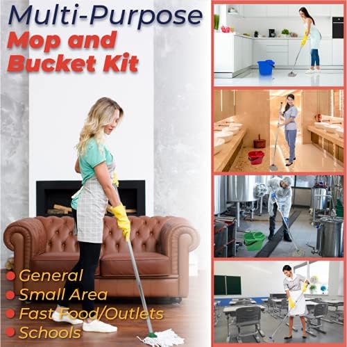 Abbey Professional Mop and Bucket Kit with Two mop Heads (Red)