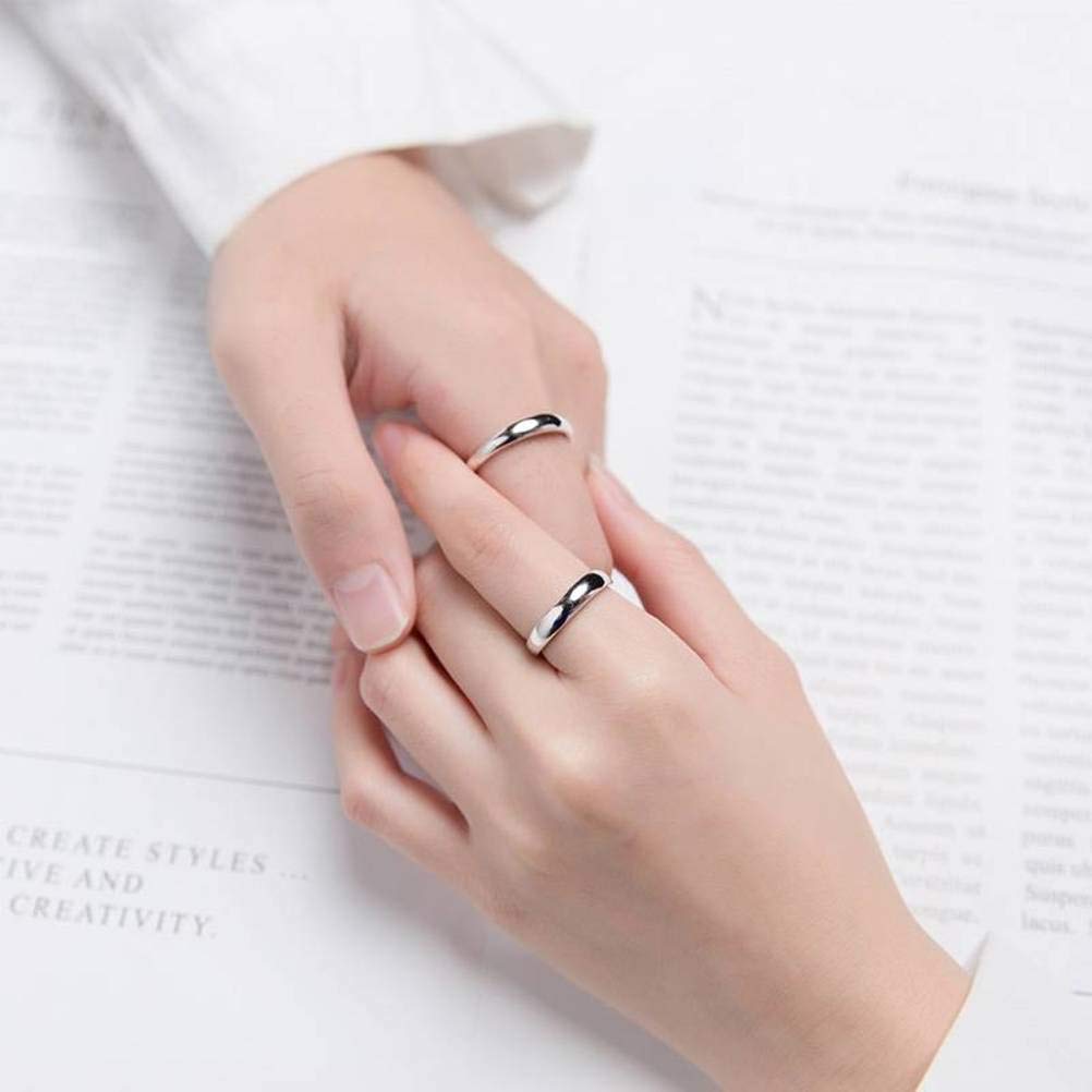 S925 Anillo de Pareja de Plata, Anillo de Apertura Simple Y Suave para Hombres Y Mujeres, Anillo de Moda para el Día de San ValentínUn par, Apertura regulable