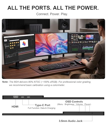 Image of LB M24 23.8 Inch Portable Monitor 100Hz 1080P FHD IPS Computer Display with USB-C, HDMI, VESA Mountable, Built-in Stand Desktop Screen with Speaker for PC Laptop Mac PC
