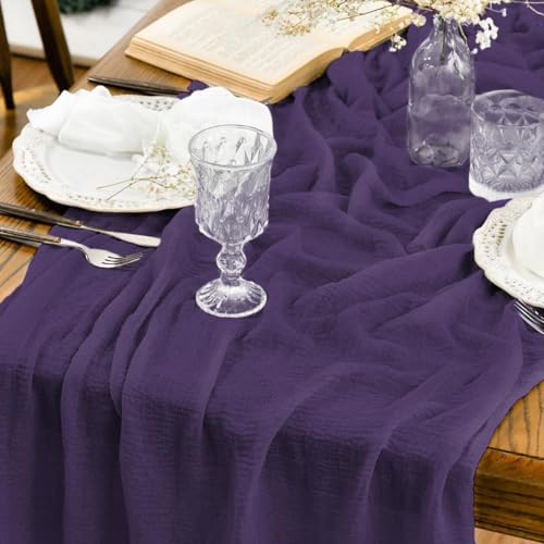 Artoid Mode Chemins de Table Gaze Mousseline Bohême Violet 300 cm, Décoration de Table de Cuisine Vacances Mariage Fête d'anniversaire