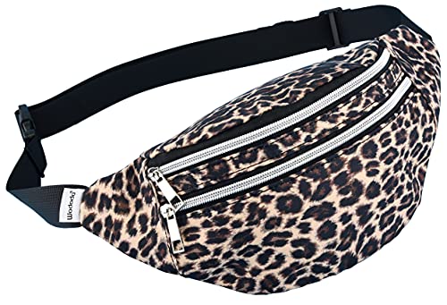 Wododo Floral Retro Women fanny pack Lightweight Cute Girls Belt Bags for Disney Summer Holidays Festival Travel Rave Parties Packs (Semicircle, Leopard Print)