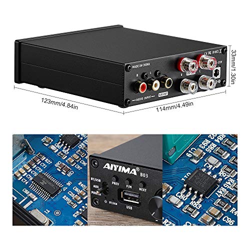 AIYIMA B03 2 Channel Bluetooth 5.0 Receiver Amplifiers 160 watt x 2 TDA7498E Stereo Subwoofer Amp HiFi Class D Amplifier Receiver with Treble Bass Adjust USB Music Player for Home Desktop Speakers - Thumbnail 2