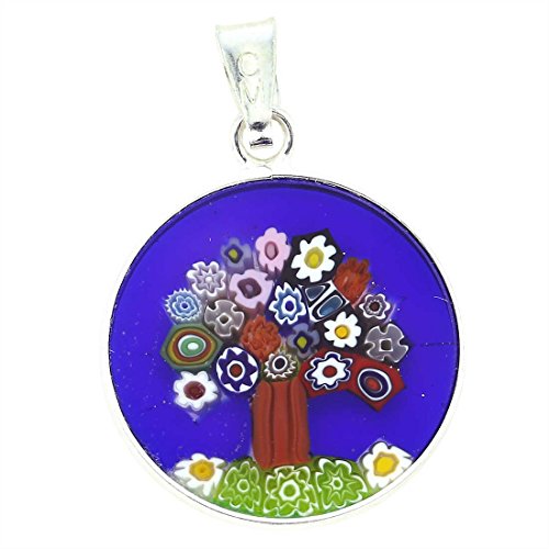Glass Of Venice Murano Glass Millefiori Pendant Tree of Life in Silver Frame 3/4