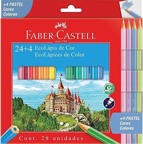 Ecolapis de cor, Faber-Castell, 120124+4P, Com + 4 pastel, estojo com 24 cores, Multicor Ecolapis de cor, Faber-Castell, 120124+4P, Com + 4 pastel, estojo com 24 cores, Multicor