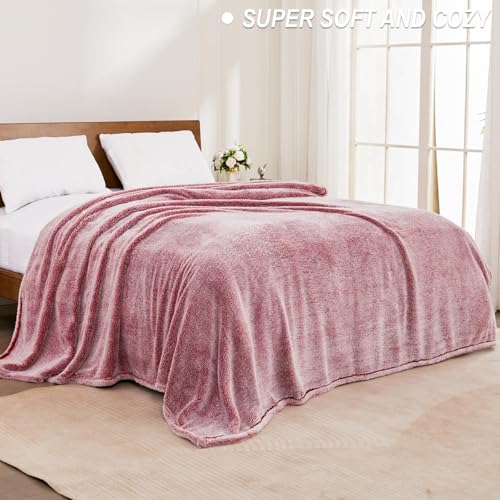 Image of Exclusivo Mezcla Plush Fuzzy Fleece Bed Blanket Queen Size, Super Soft, Fluffy and Warm Blankets for Couch, Bed, All Season (Mixed Deep Red, 90x90 inches)
