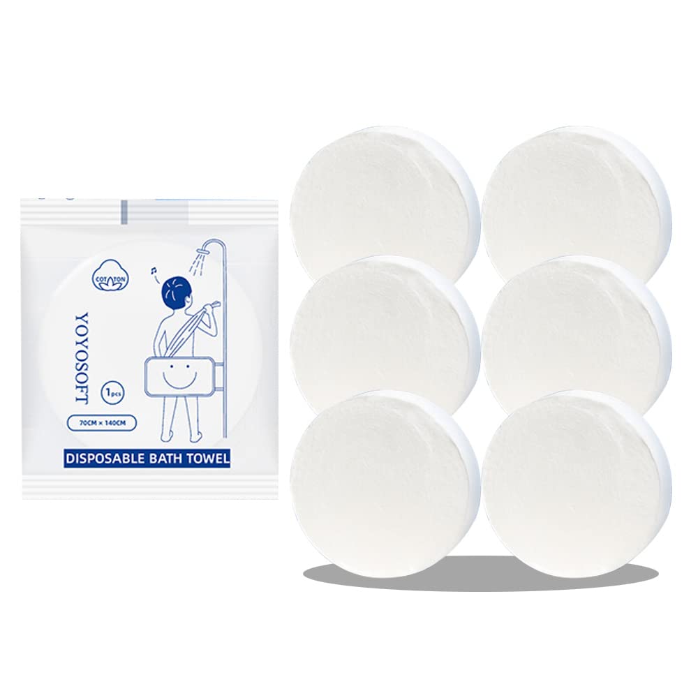 Disposable Compressed Towels, Pack of 6, Large Size 55.1 * 27.6 Inches, Camping Towels, Soft, Durable, Absorbent, Reusable, Travel, Home, Outdoor, Cotton Material