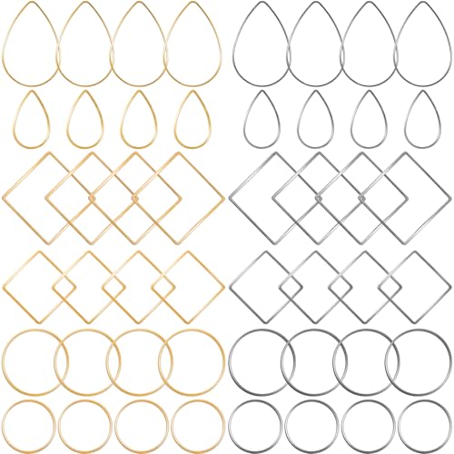 PAGOW 48pcs Earring Beading Hoop, Hypoallergenic Teardrop Square Round Beading Hoops for Jewelry Making, Earrings Beading Hoop Bulk for DIY Crafts Accessories Supplies (Gold, Silver)