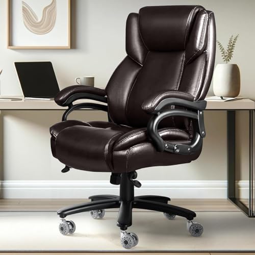 Image of 500lbs Big and Tall Office Chair with Dual Rubber Wheel and Pocket Spring Cushion, Comfy Heavy Duty Office Chair for Low Back Pain Relief, Large Executive Desk Chair with Adjustable Lumbar Support