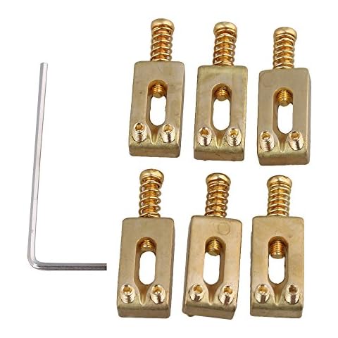 BQLZR 30x10x6mm Brass Gold Color Brass Saddle String Guitar Bridge with Wrench for Electric Guitar Pack of 6 Cover