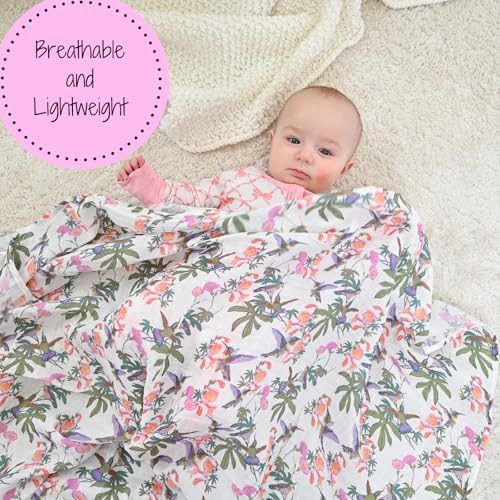 Image of LollyBanks Baby Swaddle Blanket, 100% Cotton Muslin Blankets for Girls, 47 x 47 Inches Soft and Breathable Swaddles for Newborn, Gentle Baby Wrap Swaddle, Registry (Hummingbird Print)