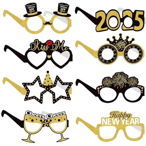 8 Piezas Decoracion Nochevieja 2025, Gafas de Fiesta de Año Nuevo 2025, Gafas de sol de Año Nuevo, Divertidas Gafas de Año Nuevo, Gafas Fotográficas para Fiestas de Disfraces, Accesorios Fotográficos