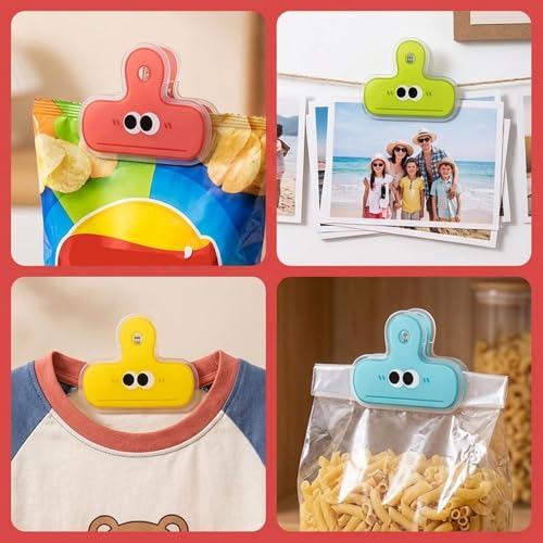 Image of 12PCS Cartoon Funny Face Packet Sealer Clips - Reusable Set for Food Storage, Sealing Snacks, and Kitchen Organization