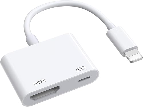 Certificado Apple MFi Adaptador Lightning a HDMI, adaptador de audio AV digital, adaptador de iPhone a HDMI 1080P con puerto de carga Lightning