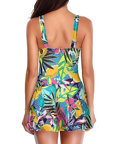 Image of Yonique One Piece Swimsuits for Women Modest Tummy Control Swimdress Vintage Bathing Suits Skirt Swimwear