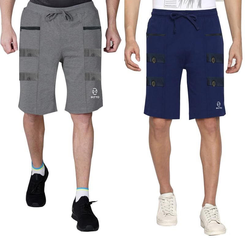 Men's Cotton Printed Shorts Soft, Breathable Casual Lounge Shorts with Elastic Waistband & Drawstring for Comfort, 2 Pockets, Relaxed Fit, Beach, Gym - Pack of 2-image-38