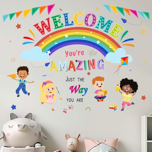 Amimagen You are Amazing Inspirational Quotes Classroom Wall Stickers - Reading Corner Rainbow Wall Decals - Nursery Kids Room Daycare Playroom...