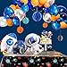 90pcs Outer Space Balloon Arch Garland Kit, Blue Silver Orange Balloons and Astronaut Rocket Balloons Honeycomb Balls for Kids Birthday Party Decorations