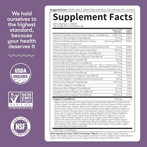 Image of Garden of Life Organics Prenatal Vitamin: Folate for Energy & Healthy Fetal Development, Non-constipating Iron, Vitamin C, B6, B12, D3 - Organic, Non-GMO, Gluten-Free, Vegan, 30 Day Supply