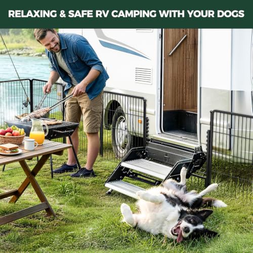 Image of FXW Rollick Dog Playpen with RV Step Grid for RV Camping, 32 inch H, 16 Panels