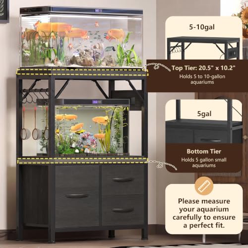 Image of Heybly 5-10Gal Fish Tank Stand with Drawer, Power Outlet,200lbs HAS002SBK-1