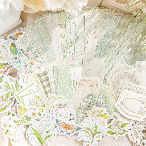 Doraking 100pcs Vintage Floral Scrapbook Paper Journaling Stickers Assorted Set,