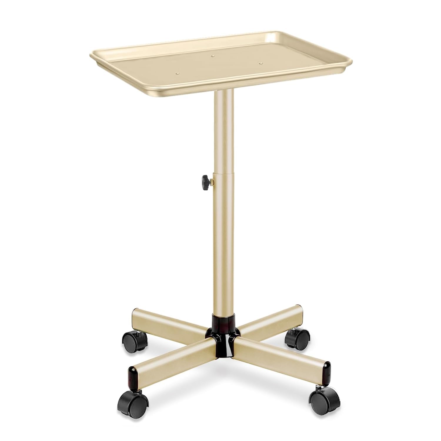 Champagne Colden Salon Rolling Tray Cart with Wheels, Adjustable Color Tray for Tattoo (Champagne Gold)