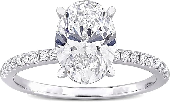 2.50Ct Oval Cut Lab Created Diamond Engagement Ring, 14K White Gold Finish, Sterling Silver