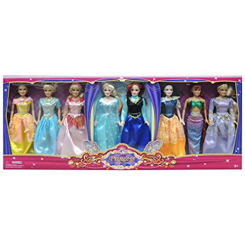 Princess Doll Playset Holiday Gift Set of 8 Dolls Play House Tea Party