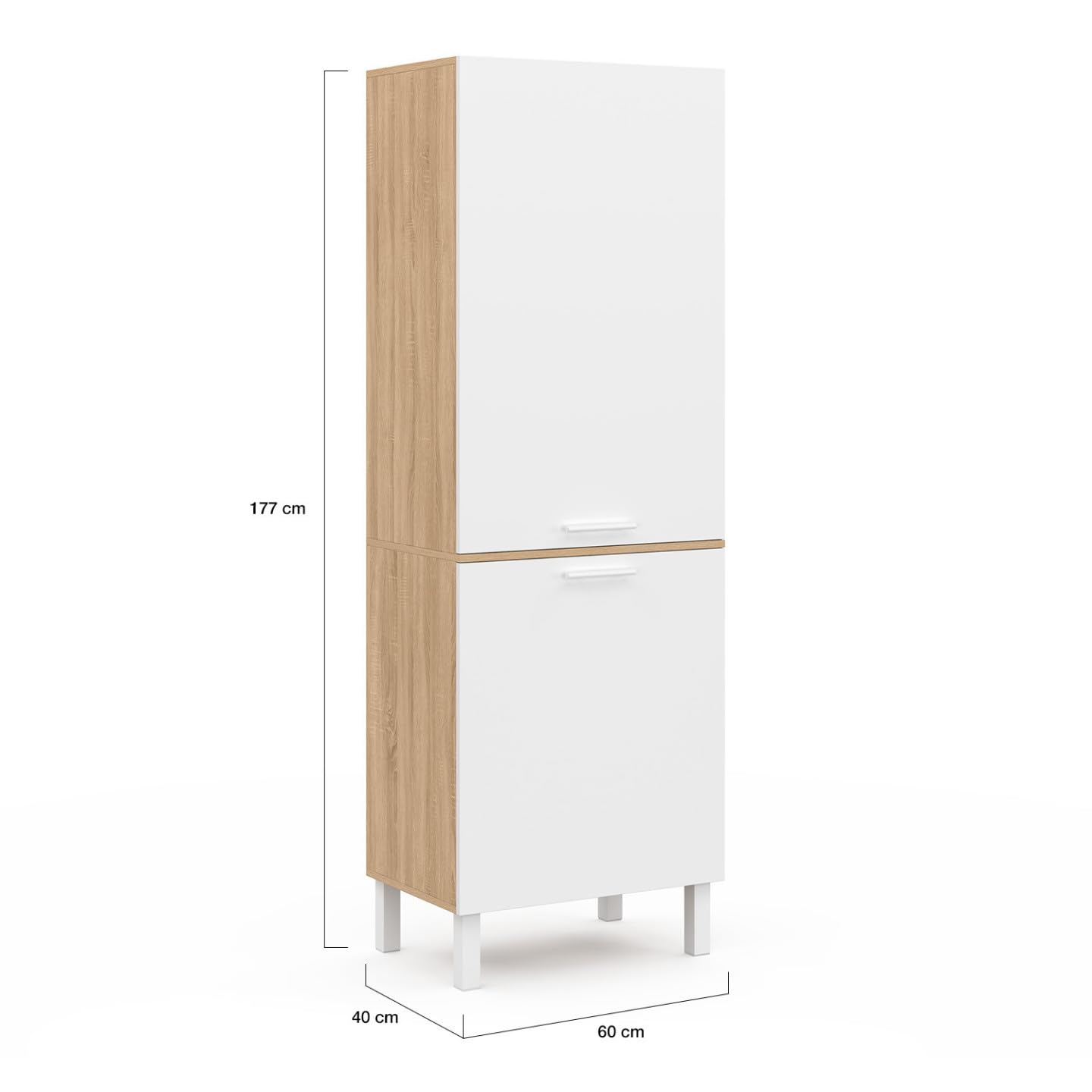 IDMarket - Colonne de Cuisine 60 cm CINA 2 Portes façon hêtre et Blanc