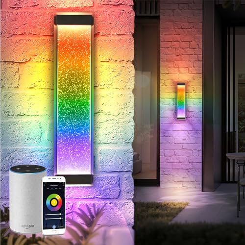 Image of ASD LED 24 inch Bubble Glass Wall Light Fixture, Outdoor & Indoor Seeded Sconce | RGBW, Smart, Up-Down Glow, Waterproof, ETL Listed | 22W 450LM 3000-5000K 100-277V | Porch Lighting | Black, 2 Pack