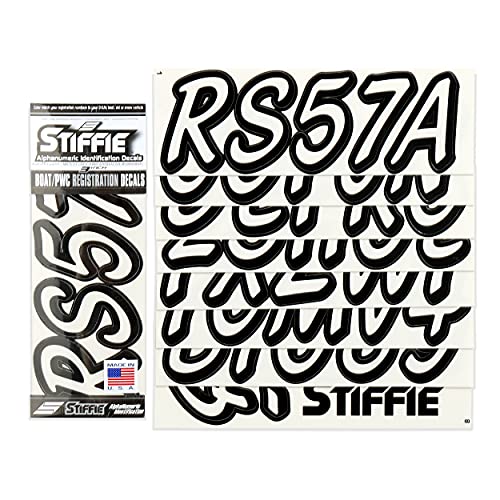 Image of STIFFIE Whipline Solid Transparent Clear /Black 3 inch Alpha-Numeric Registration Identification Numbers Stickers Decals for Boats & Personal Watercraft
