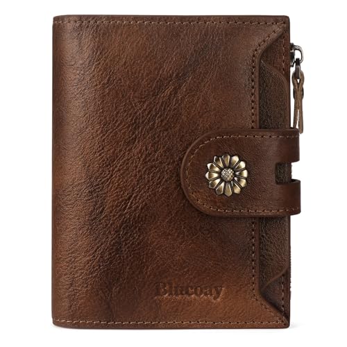 Image of Wallet Women,RFID Blocking Womens Wallet,Real Leather Bifold Compact Small Wallet for Women Card Holder with Zip Coin Pocket(Darkcoffee)
