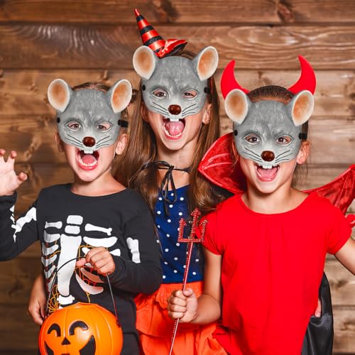 Warmhm 1stk 3d-mausmaske Ratten-halloween-kostüm Masken Bausatz Led-maske Böses Rattenkostüm Gefälligkeiten Für Maskerade-partys Kostüm Tier-cosplay-maske Wimperntusche Light Grey