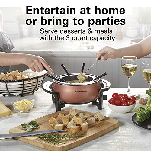 Image of Hamilton Beach 12 Cup Electric Fondue Pot Set with Temperature Control, 6-Color Coded Forks, for Cheese, Chocolate, Hot Oil, Broth, 3 Quarts, Copper (86201) (Pack of 2)