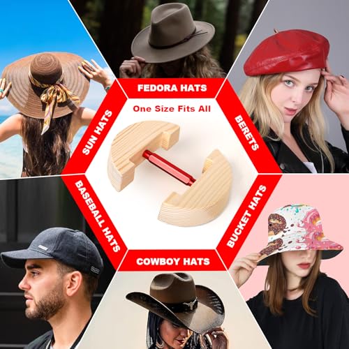 Image of Hat Stretcher for Fitted Hats, Cowboy Hat Stretcher Fitted Hat 7 to 8 1 /2, Adjustable Wooden Hat Jack Stretcher Fits All Caps