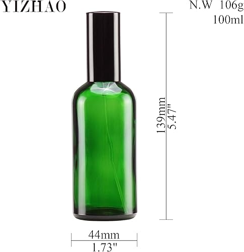 Miniatura 2 de YIZHAO Botellas de vidrio verde de 4 onzas, con pequeño aerosol de niebla fina, tapa de metal, recargable para aceite esencial, viajes, limpieza,