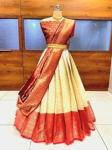Image of ZITON ARICO MART Women's Indian Traditional Kanjivaram Silk Pure Weaving Lehenga Choli Along With Dupatta And Blouse Piece, Half Saree (Unstitched)