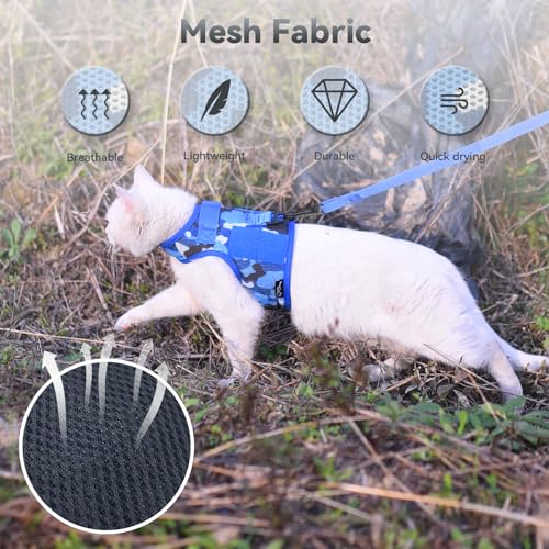 Image of Tactical Kitty Harness and Leash for Walking Escape Proof Breathable Mesh Fabric, Ocean Camo, X-Small, Adjustable Cat Walking Jackets, Padded Stylish Cat Vest